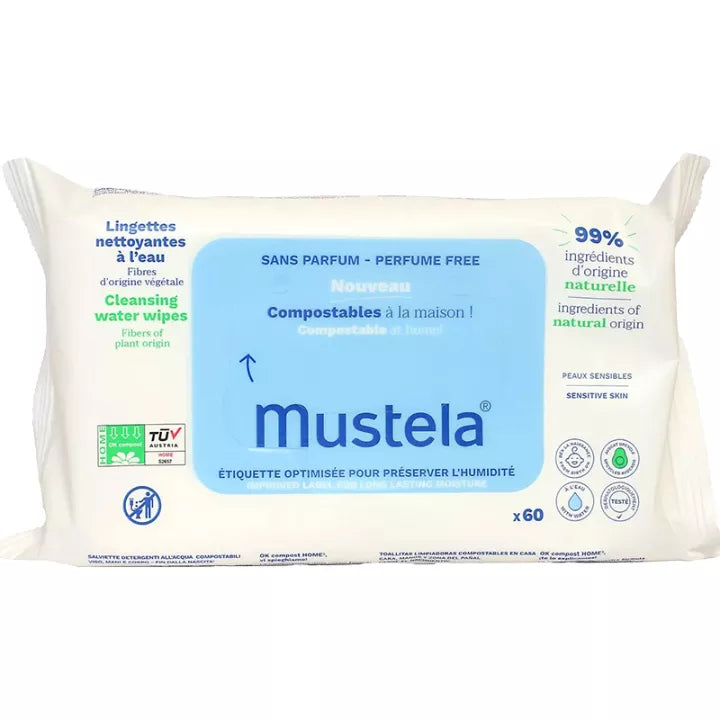Mustela Lingettes Nettoyantes Compostables Sans Parfum x60
