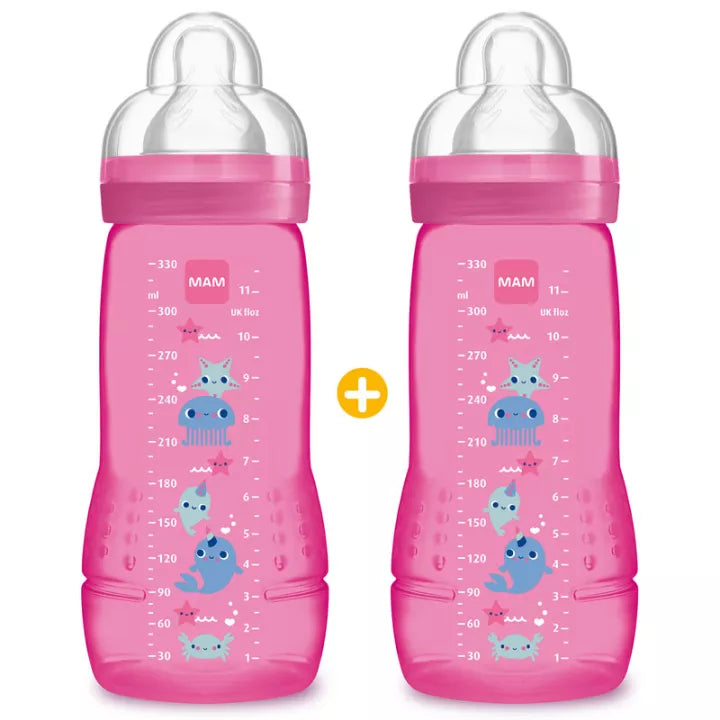 MAM Biberon Easy Active 330 ml Lot de 2 Ice et Pearl