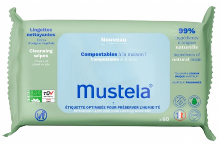 Mustela Lingettes Nettoyantes Compostables Parfumées x60