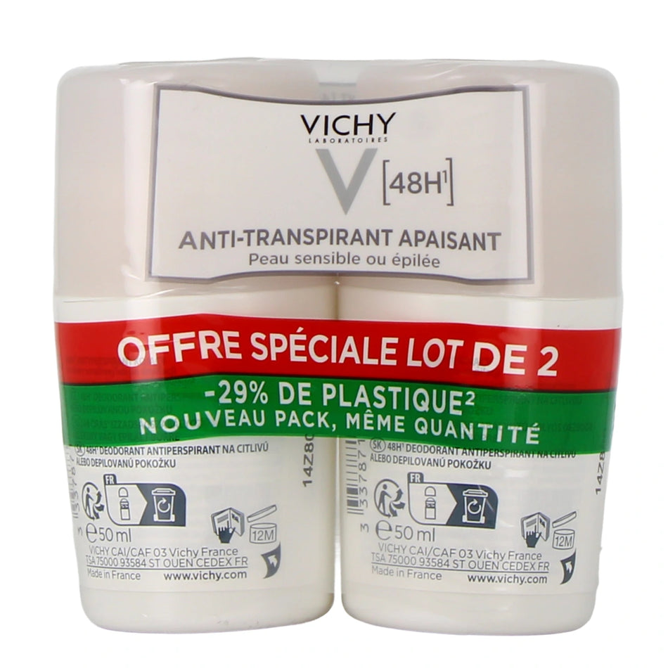 Vichy Déodorant Anti-Transpirant Apaisant 48h Peau Sensible – Lot de 2 x 50 ml