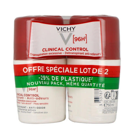 Vichy Clinical Control Détranspirant Anti-Odeur 96h – Lot de 2 x 50 ml