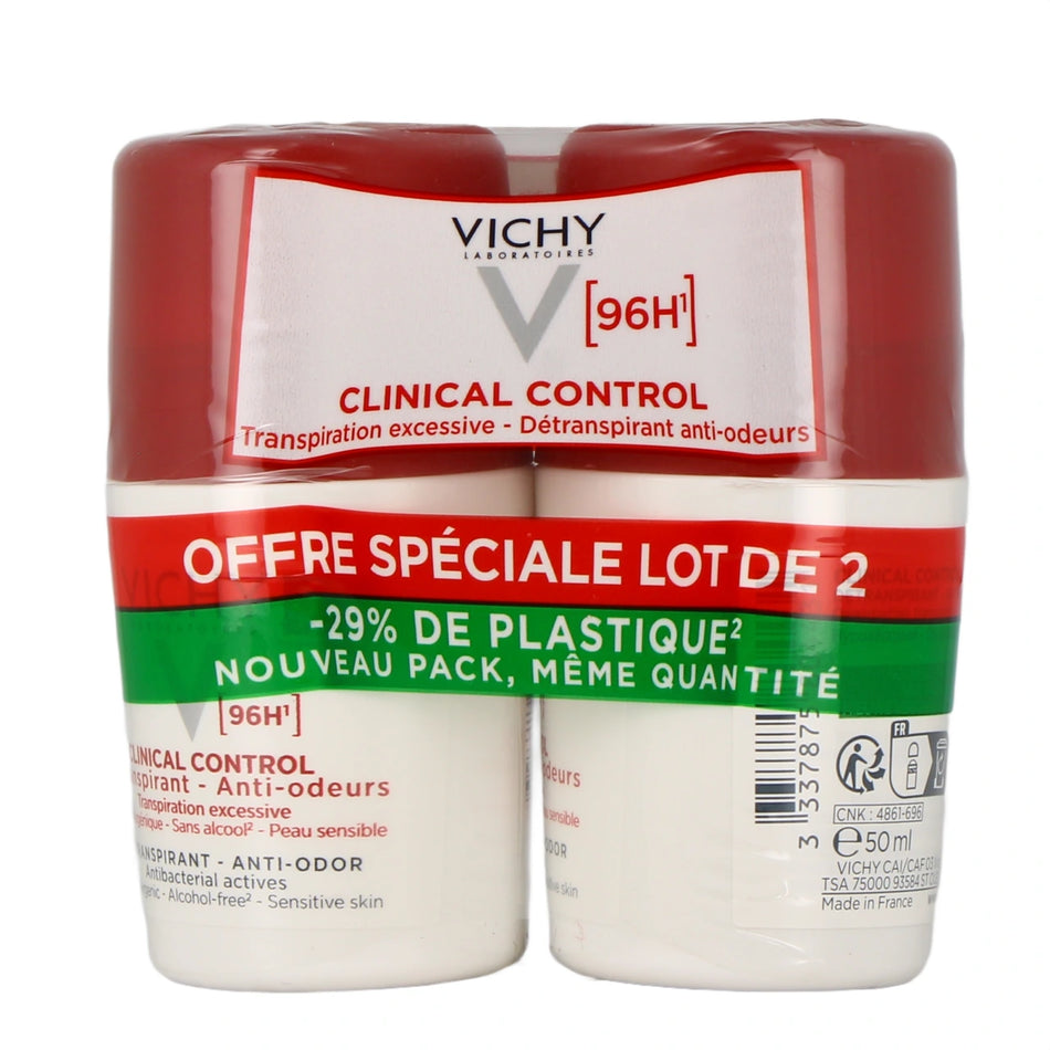 Vichy Clinical Control Détranspirant Anti-Odeur 96h – Lot de 2 x 50 ml