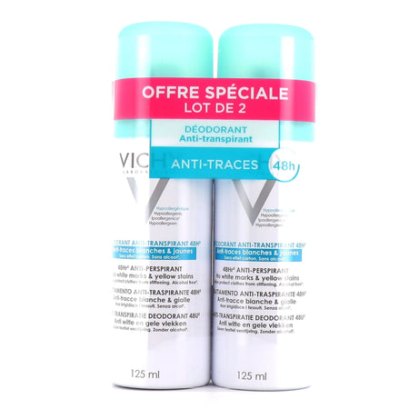 Vichy Traitement Anti-Transpirant 48h Anti-Traces – Lot de 2 x 125 ml