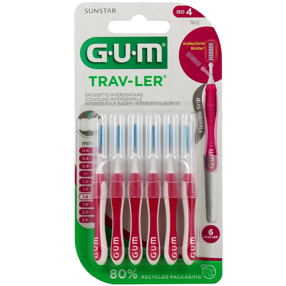 GUM Trav-ler 1612 Brossettes Interdentaires 1,4 mm – 6 brossettes