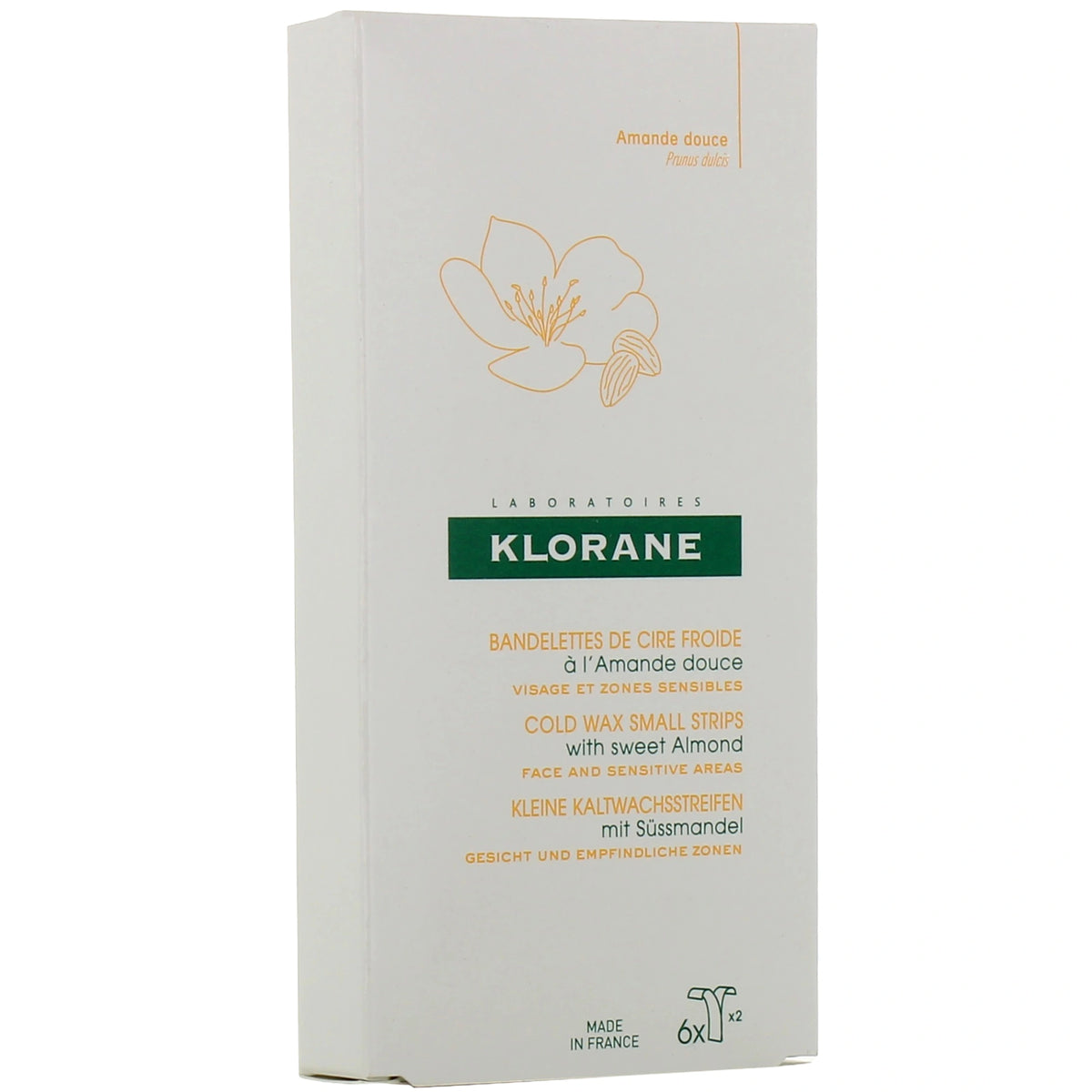 Klorane Cire Froide à l'Amande Douce Visage et Zones Sensibles – 6 doubles bandes