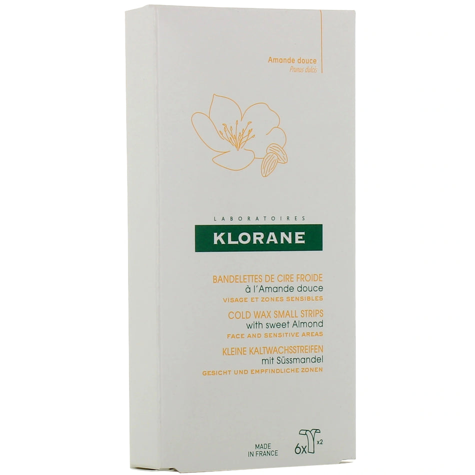 Klorane Cire Froide à l'Amande Douce Visage et Zones Sensibles – 6 doubles bandes