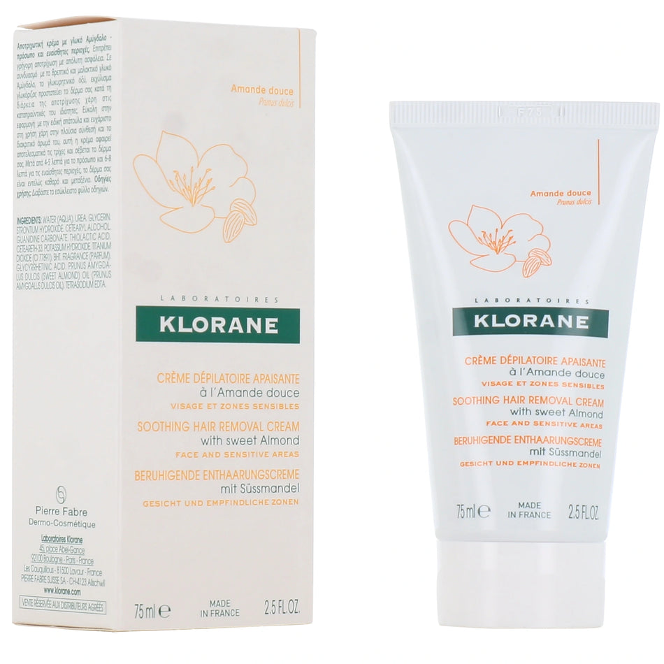 Klorane Crème Dépilatoire Apaisante à l'Amande Douce Visage et Zones Sensibles – 75 ml